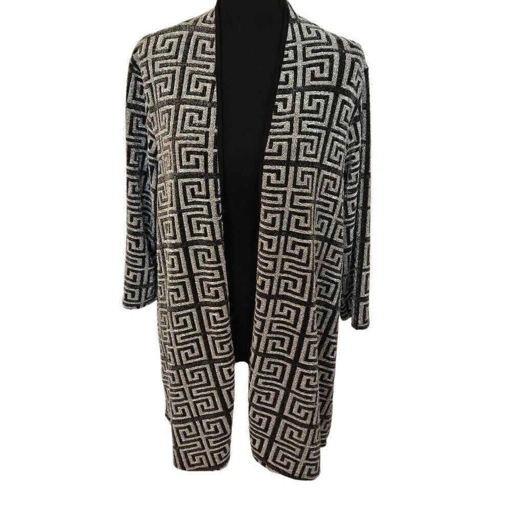 Pretty Woman Metallic Dressy Open Black Grey Lightweight Cardigan Medium